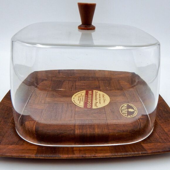 Weavewood Covered Cheese Tray With Clear Lid Handwoven Walnut MCM - Picture 4 of 11